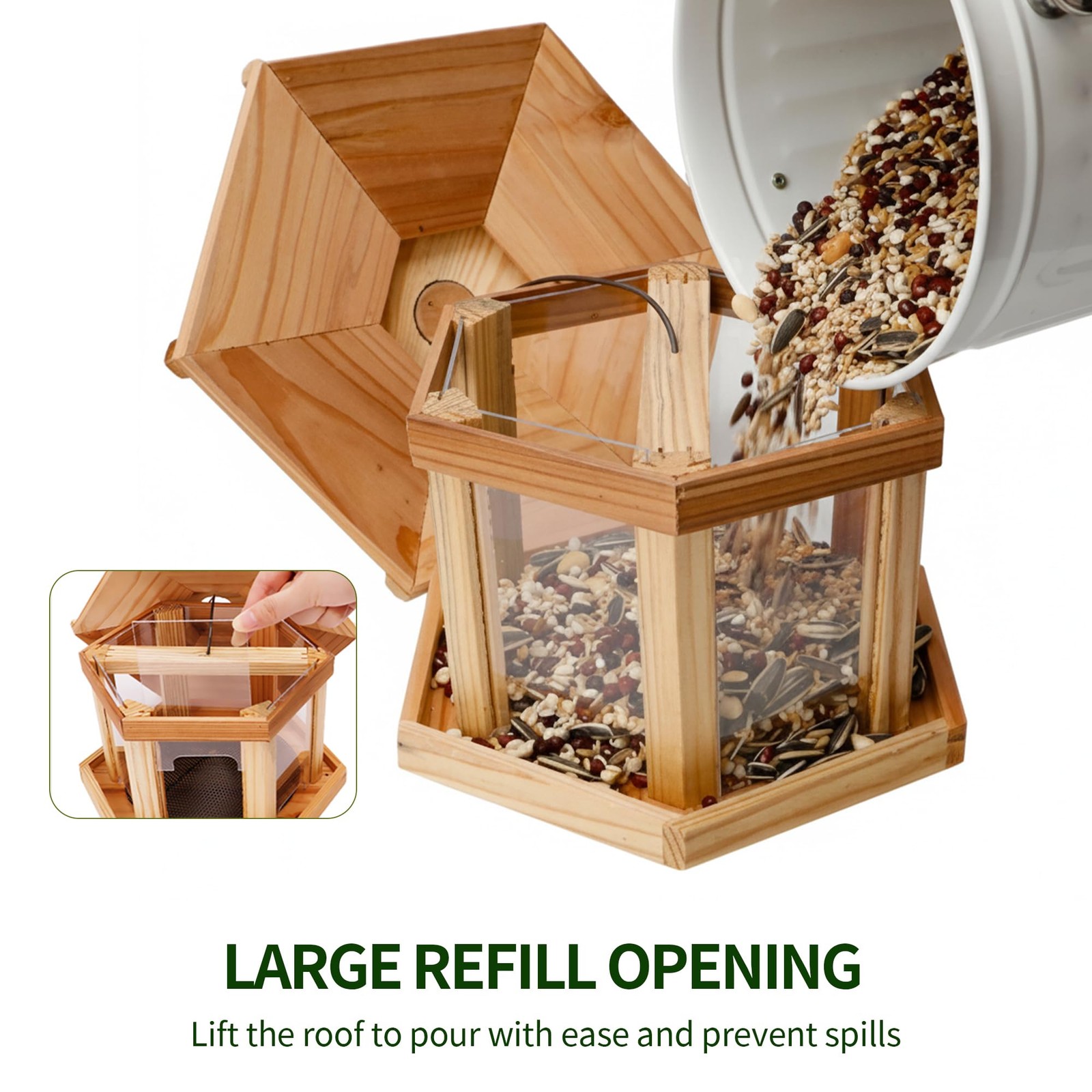 Solution4Patio Bird Feeder for Outdoors - USA Cedar Hexagon Gazebo Multicolor