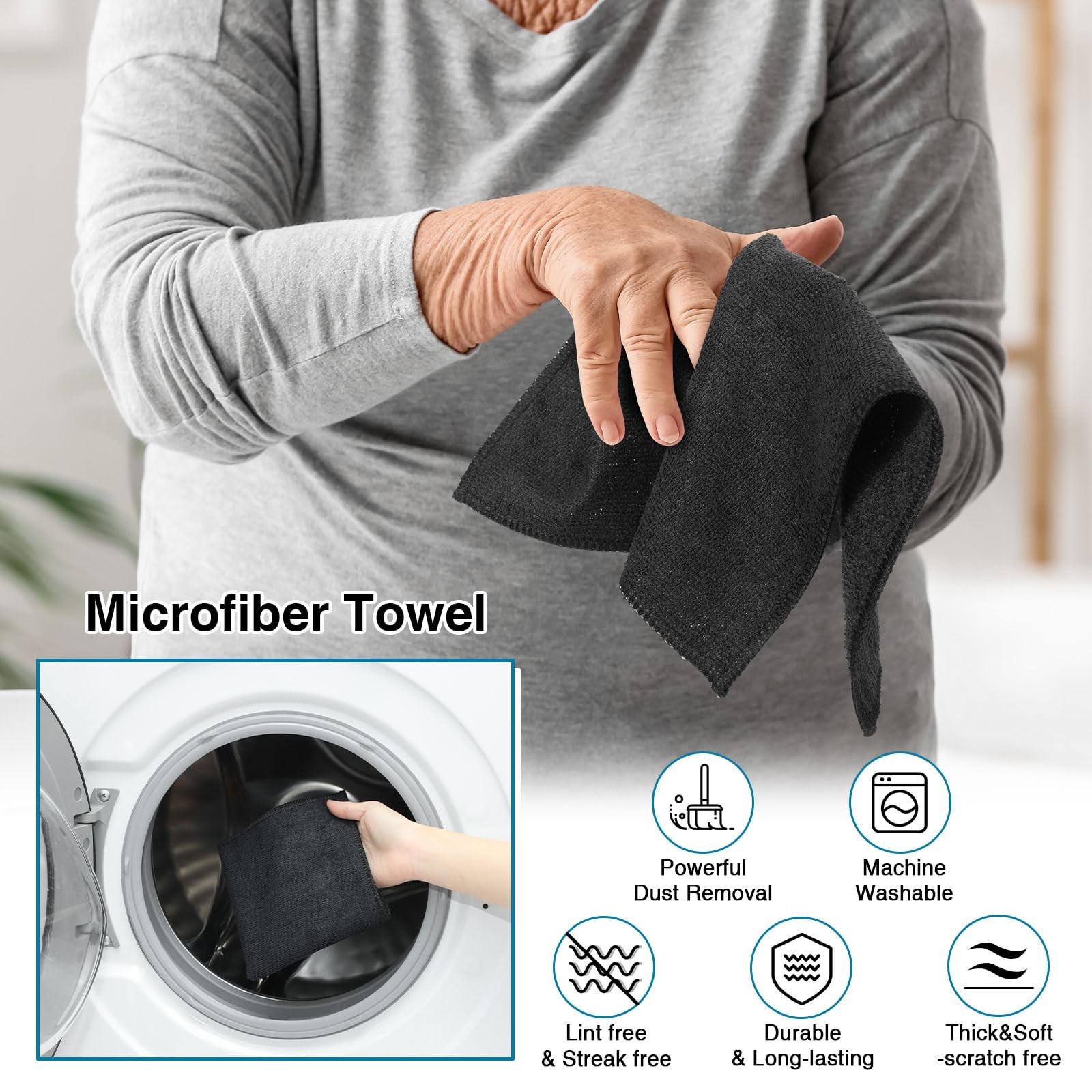 Macarrie 200 Microfiber Cleaning Cloths 12x12 Black