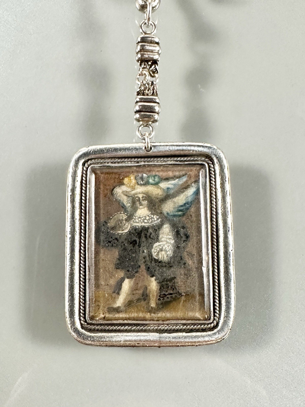 VIVAC Vintage 950 Silver Framed Miniature Hand Painting Key Chain