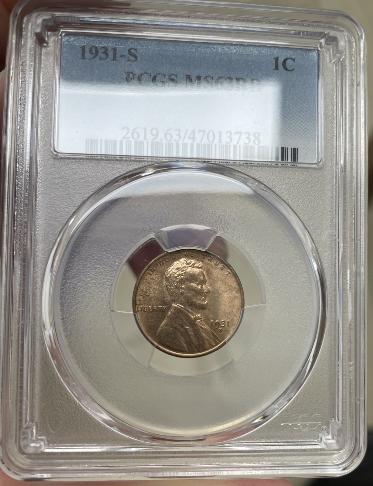 1931 S Lincoln Wheat Cent PCGS MS63RB