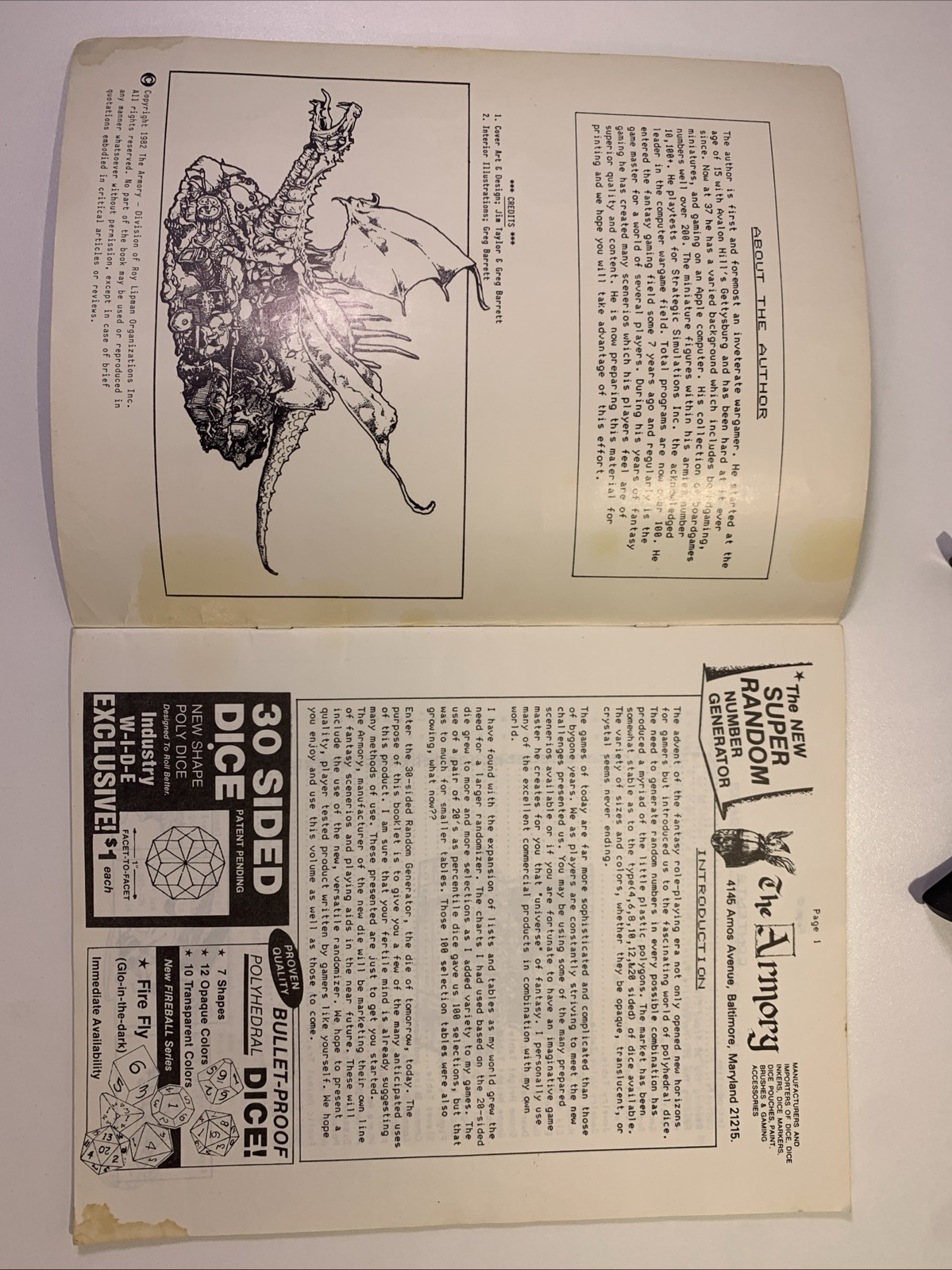 Armory 30 Sided Dice Gaming Tables 1982