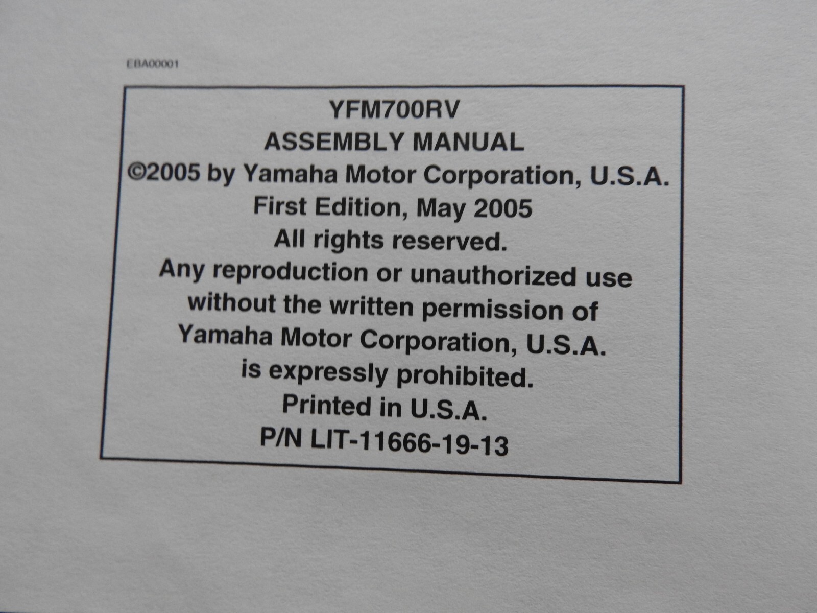 2005-2006 YAMAHA DEALER RAPTOR 700 YFM700RV 4x4 ATV ASSEMBLY MANUAL