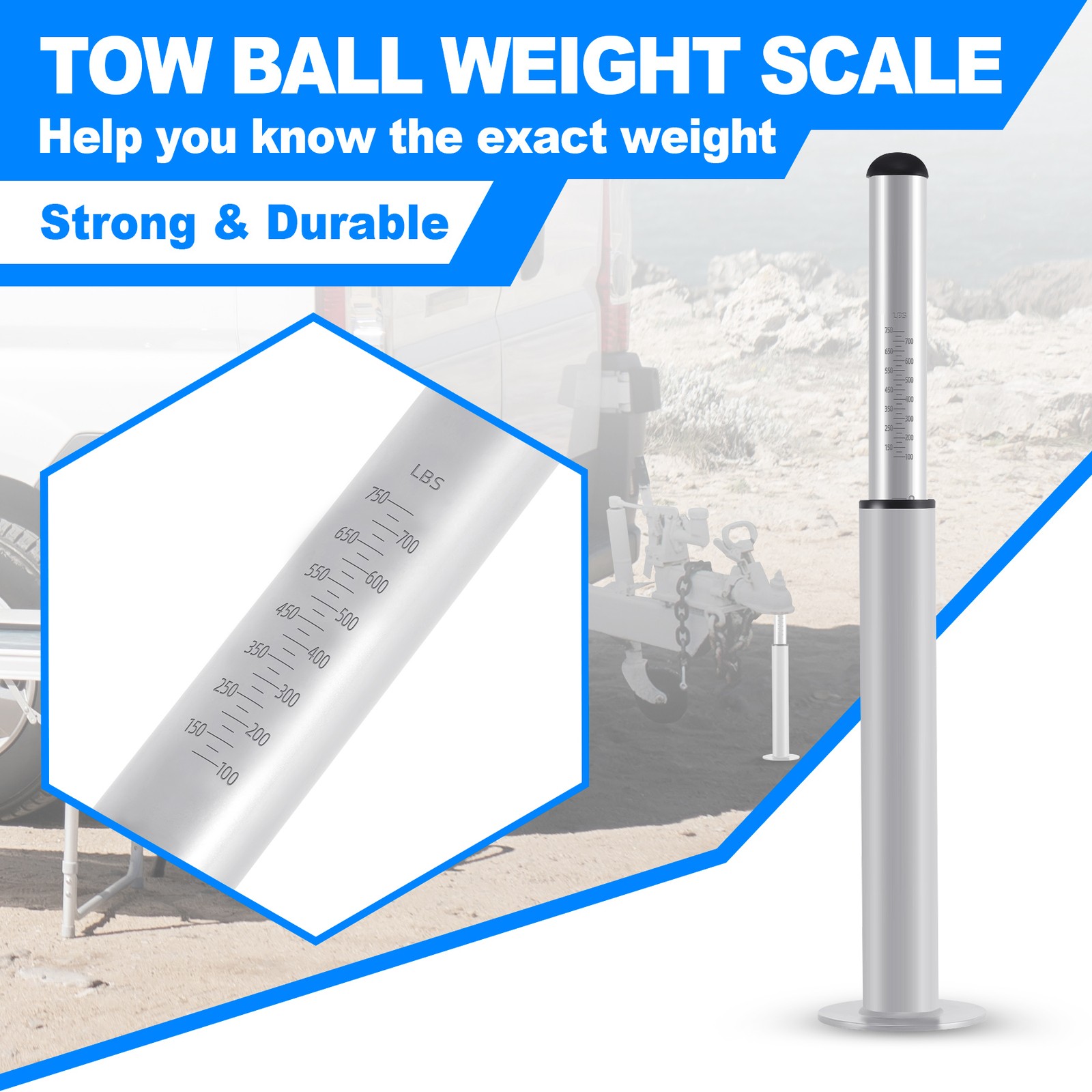 Tow Ball Nose Trailer Tongue Weight Scale Indicator Fit For Camper RV Boat