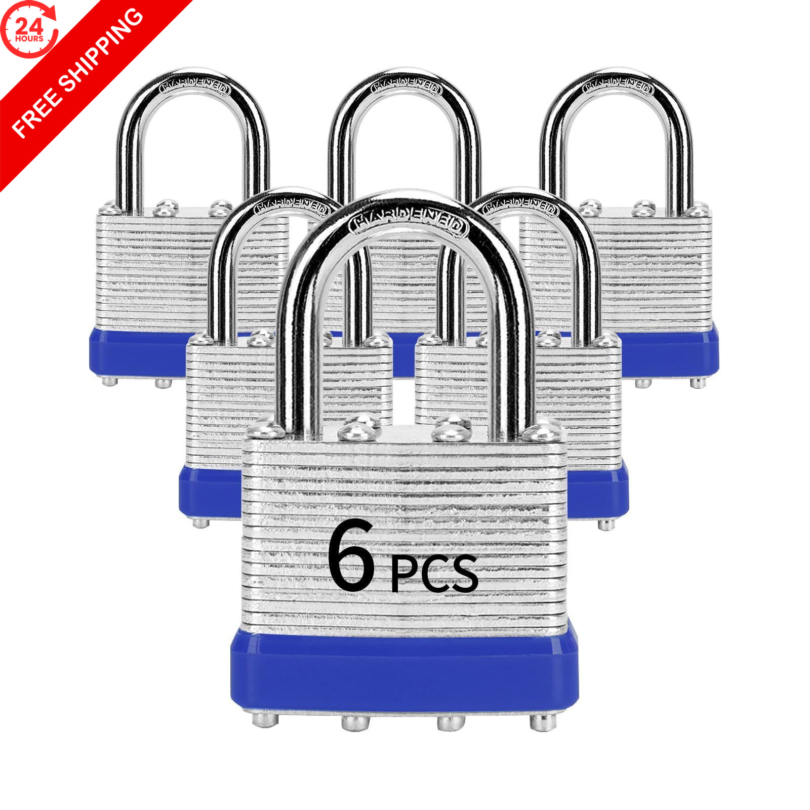Padlocks with Same Key, LQYN 6 Pcs 6 Pack Blue, 6Pcs Keyed Alike-Blue