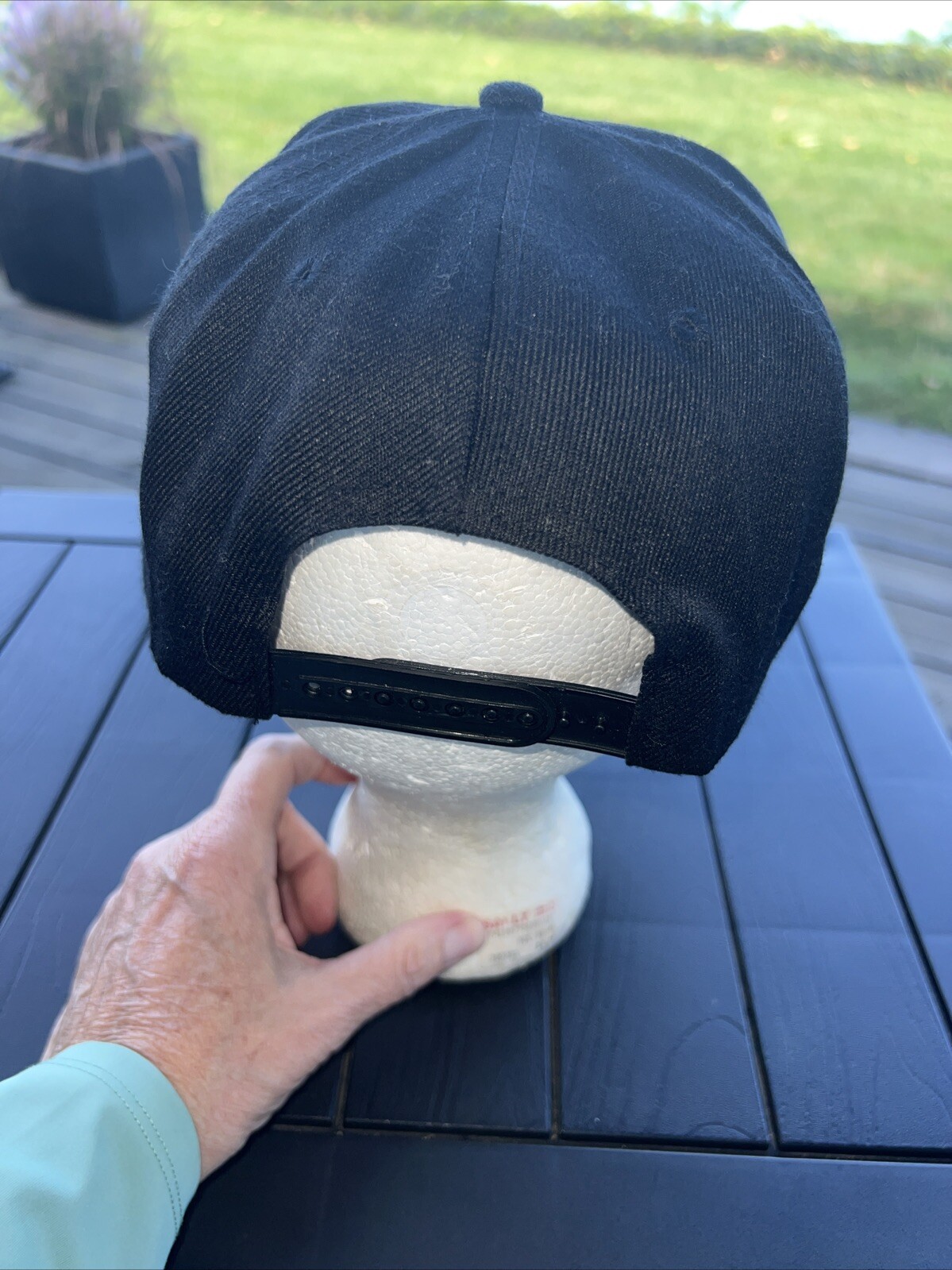 ‘Rock On” Skeleton Hand White on Black Hat Cap Unbranded Hook Loop