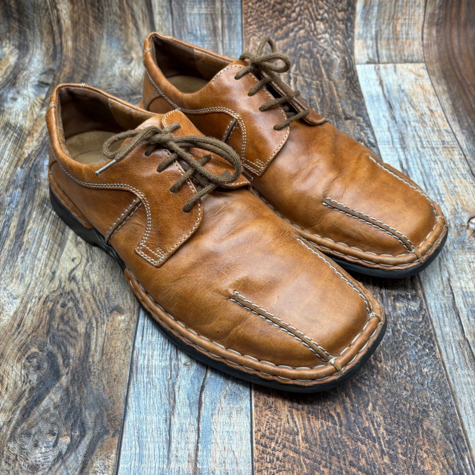 Josef Seibel Mens 10 Brown Leather Shoes Comfort Casual Lace Up Square Toe Brown