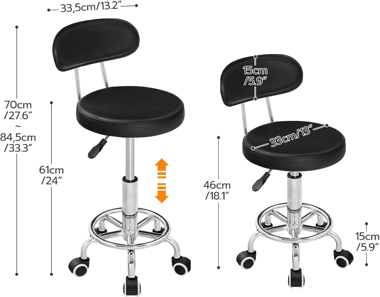 Height Adjustable Rolling Stool 360° Rotating Drafting Chair Office Desk Chair