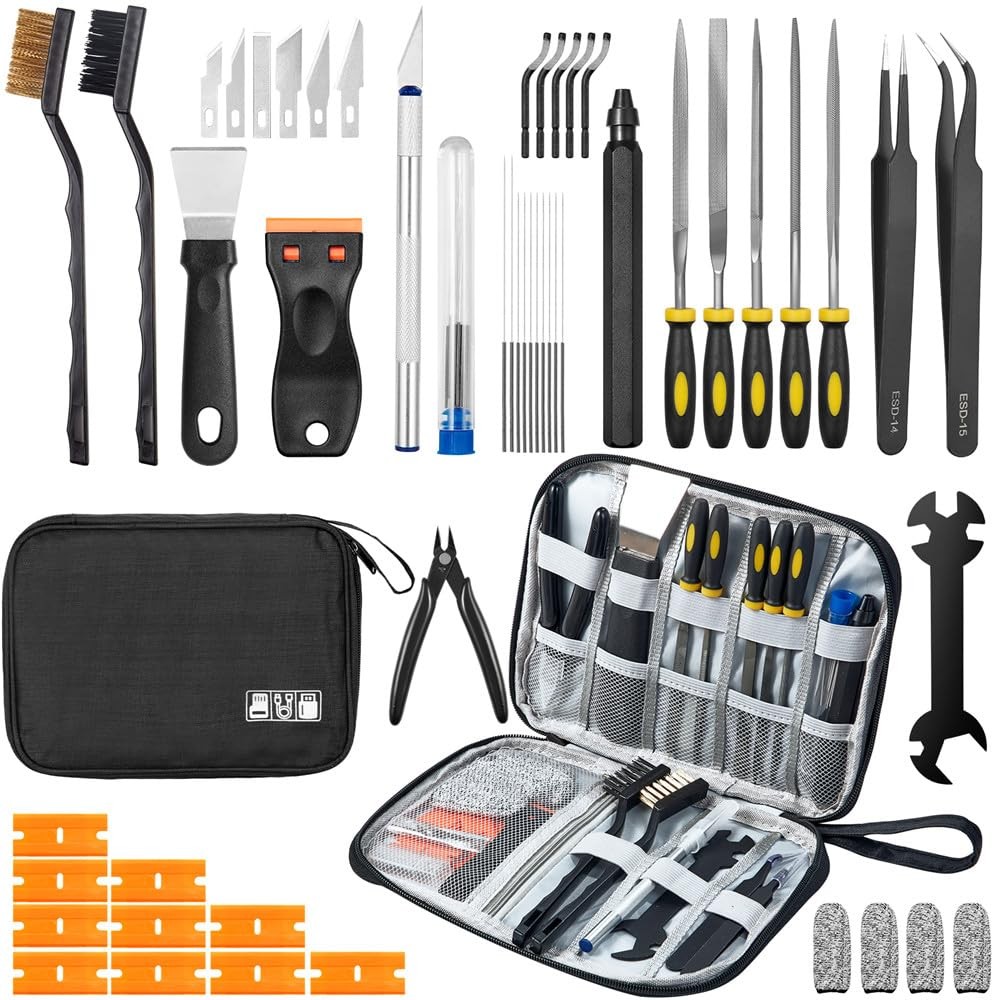 50pcs 3D Printer Tool Kit FDM SLA Nozzle Cleaning Scraper Deburring Files Case
