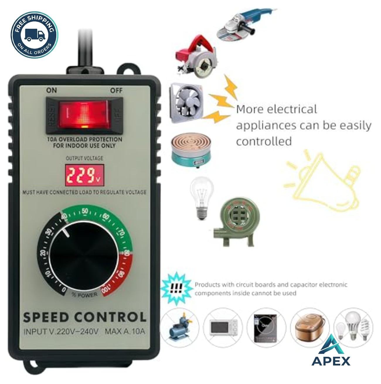 AC Motor Speed Controller 110V 4000W Variable Rotary Switch 15A Angle Grinder