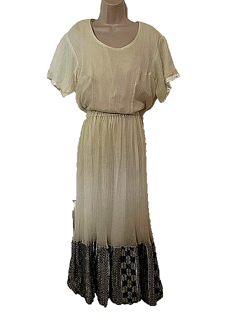 Ethiopian Habesha Ivory Long Dress Traditional Kemis Tebebe African Dress M/L