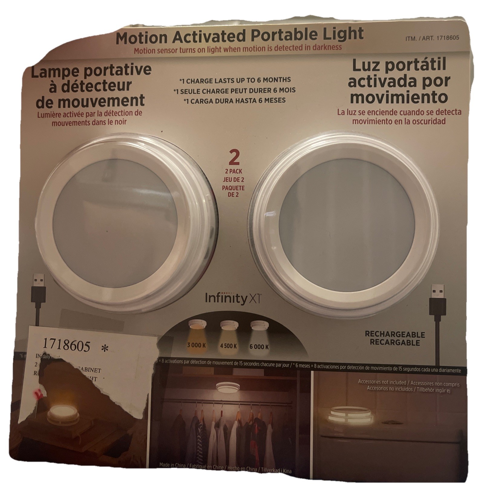 Infinity X1 Motion Activated Anywhere Light Rechargeable, 2 Pack 1718605