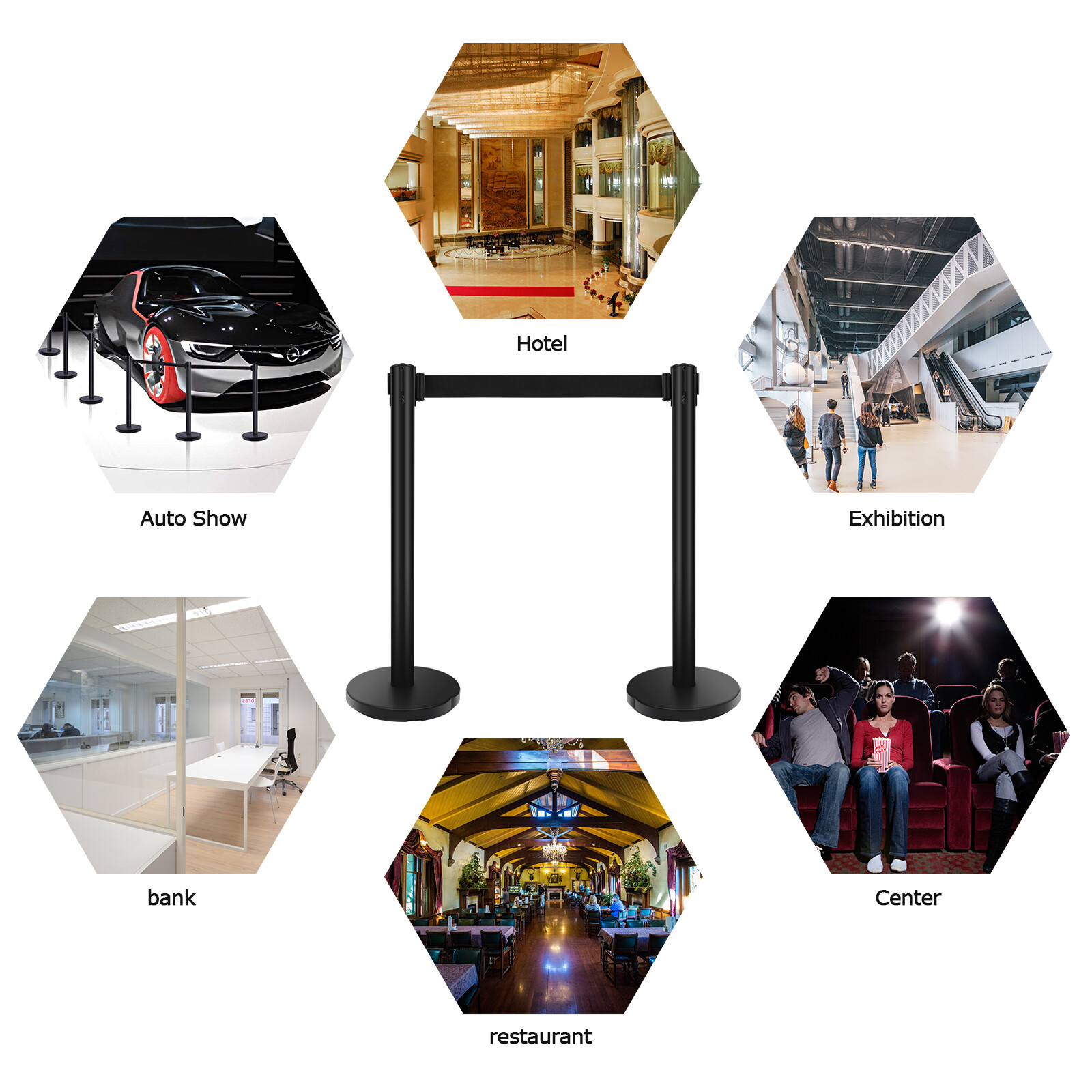 6 Pcs Retractable Crowd Control Barrier Poles Stanchion Post Queue Line Barrier