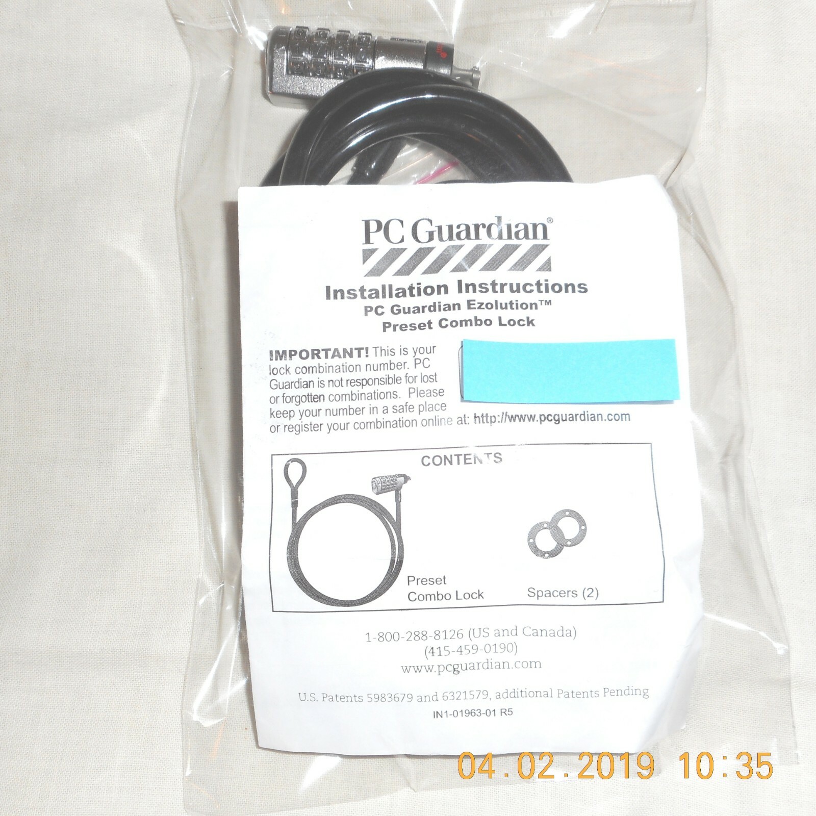 PC GUARDIAN EZOLUTION PRESET COMBO NOTEBOOK PC LOCK #2900-92C