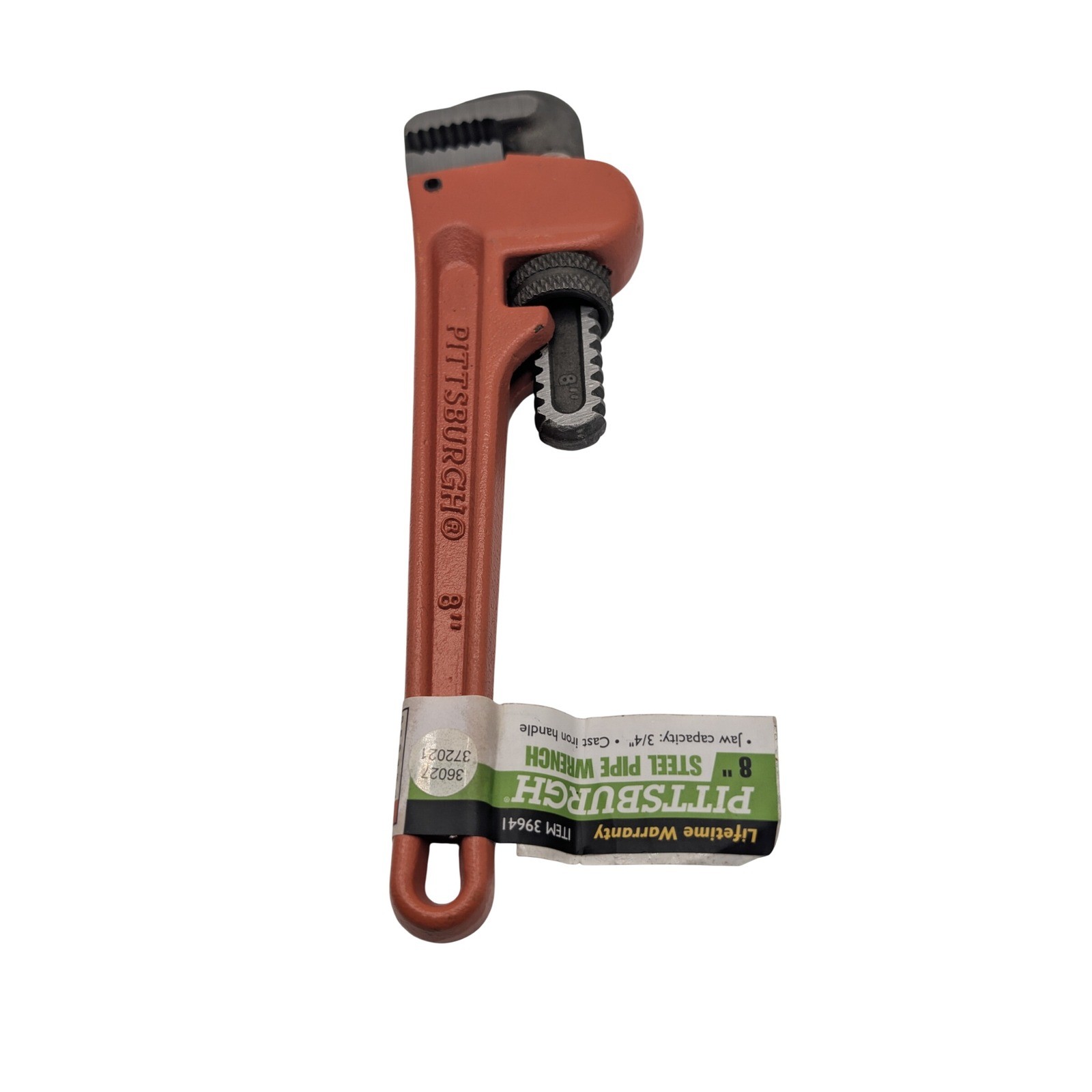 Pittsburgh Pipe Wrench 8" Orange Steel 39641 Cast Iron Handle 3/4" Jaw Capacity