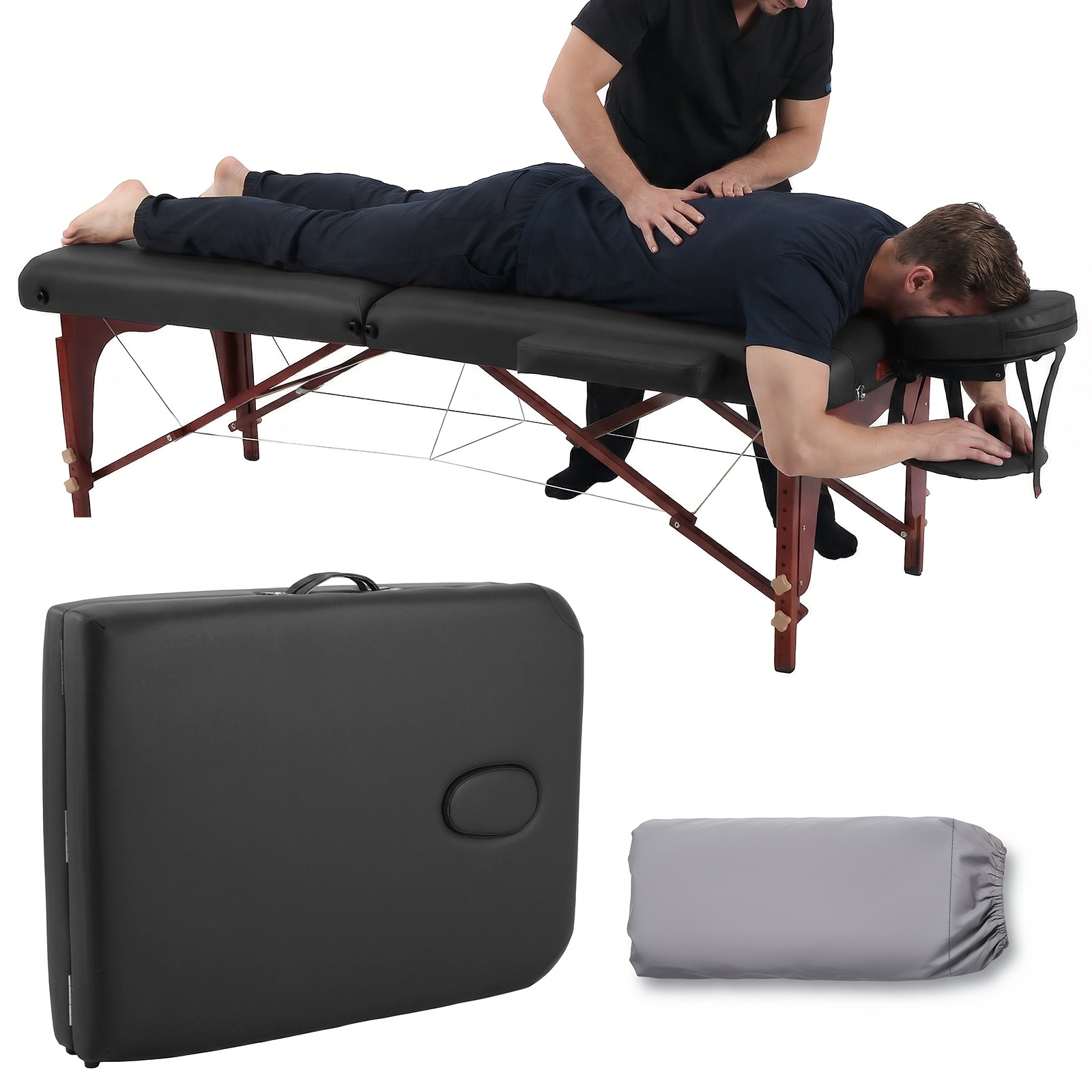 Portable Physical Therapy Massage Table - Stretching Treatment - Black