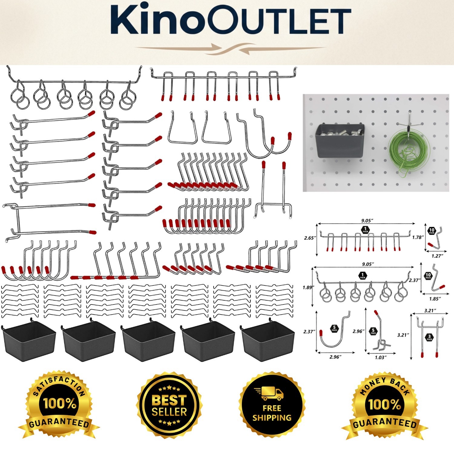 114-Pcs Metal Pegboard Hooks Kit with Bins & Lockable Features - Tool Organizer