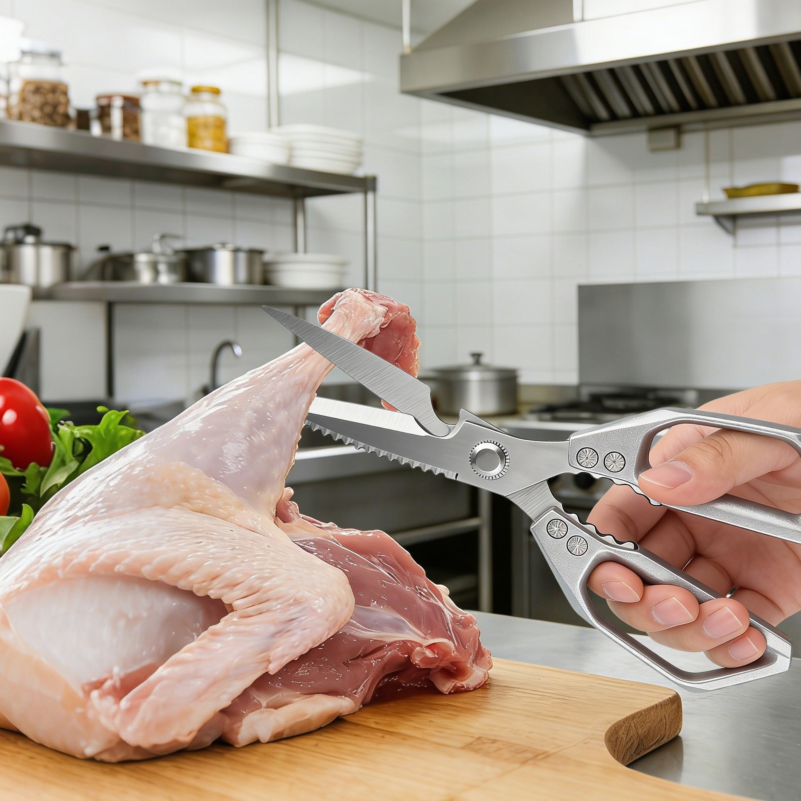Stainless Steel Poultry Shears, Scissors for Food, Silver Cooking Aid Scissors