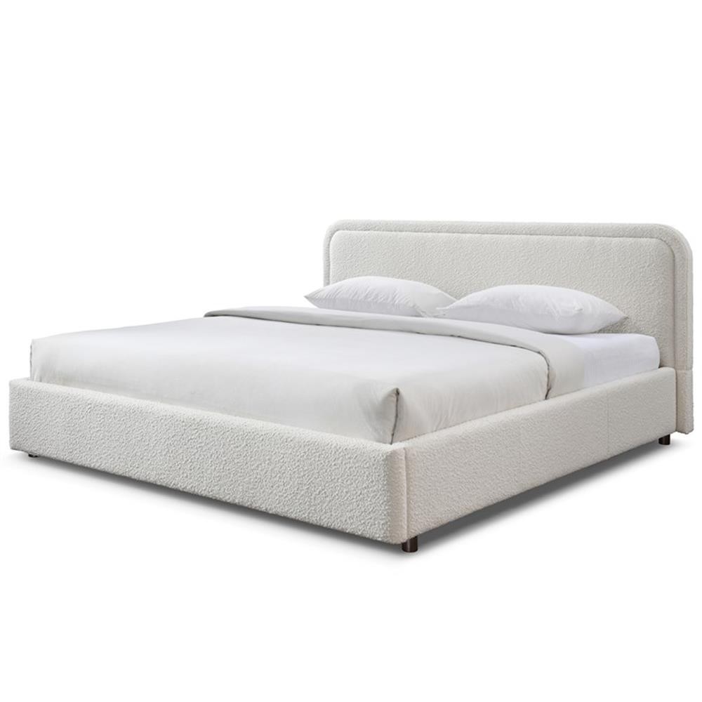 Pemberly Row Upholstered Platform King Bed in White Boucle Fabric