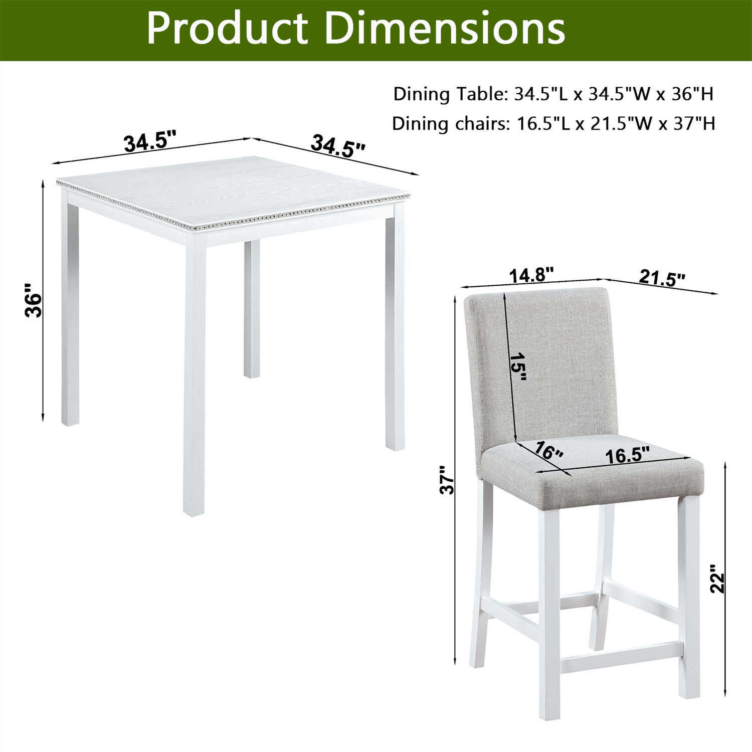 5 Piece Dining Table Set Wood Dining Table w/ 4 Chairs for Kitchen Dining Room