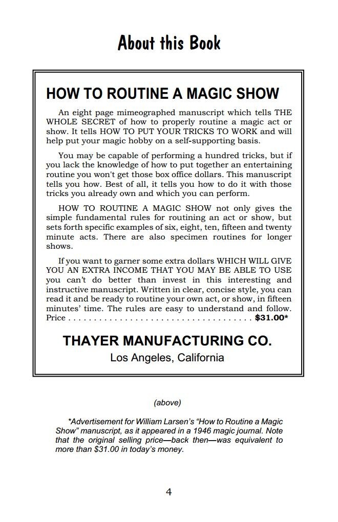 How to Routine a Magic Show by William Larsen