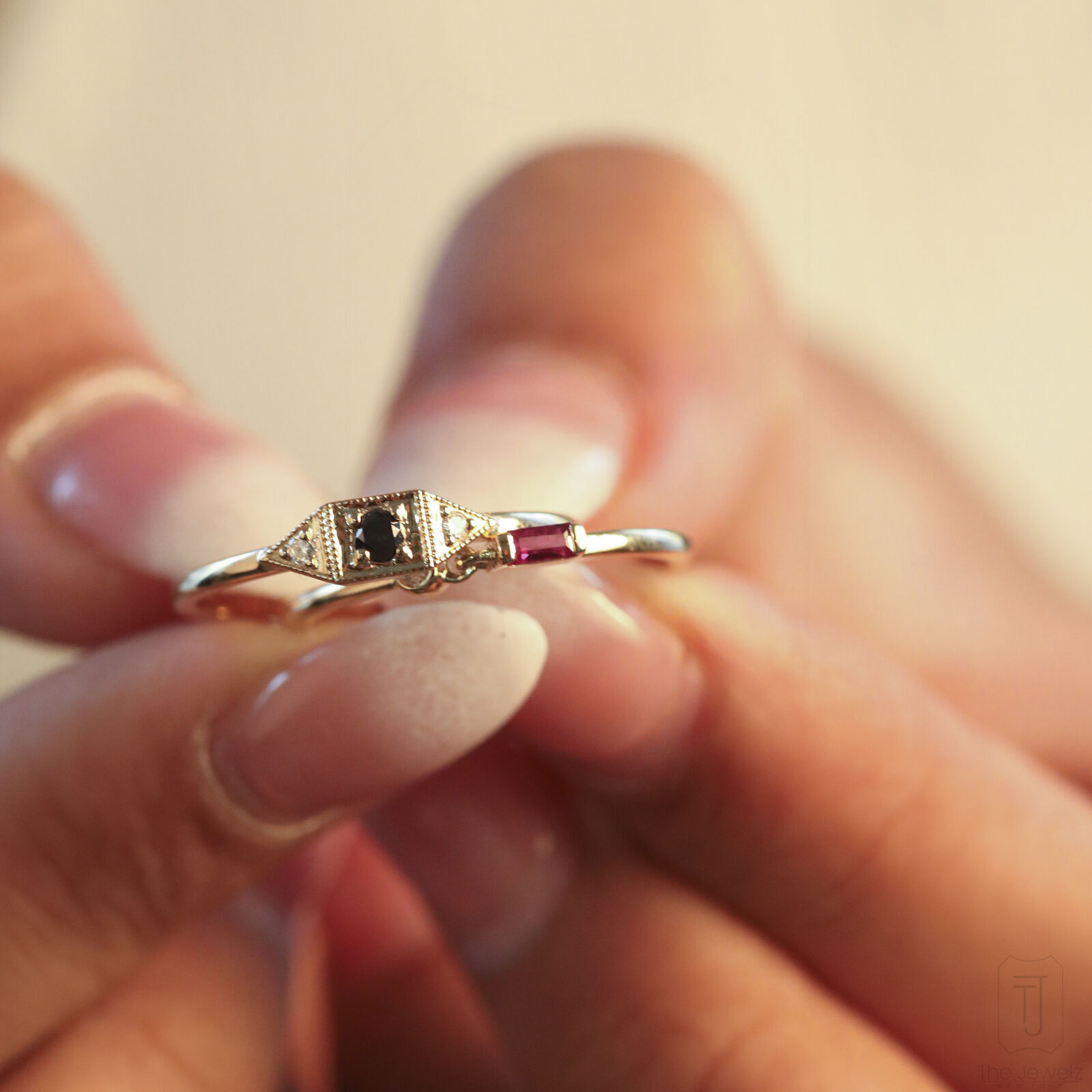 14K Gold  White-Black VS/F-G Diamond Mini Deco Ring  Size-3 to 8 US- The Jewelz
