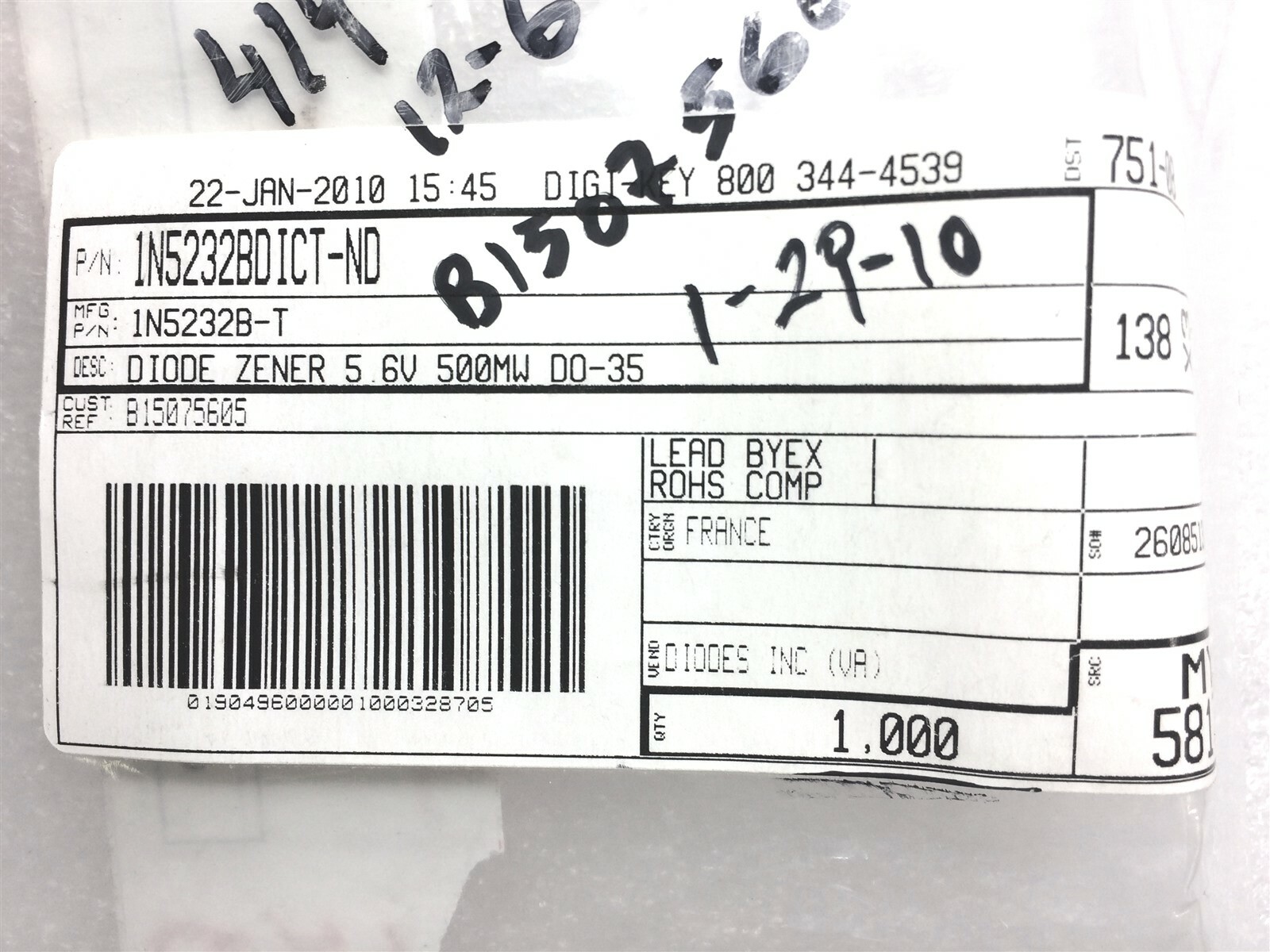 1N5232B-T DIODES INC ZENER DIODE 5.6V 500mW ROHS 100 PIECES
