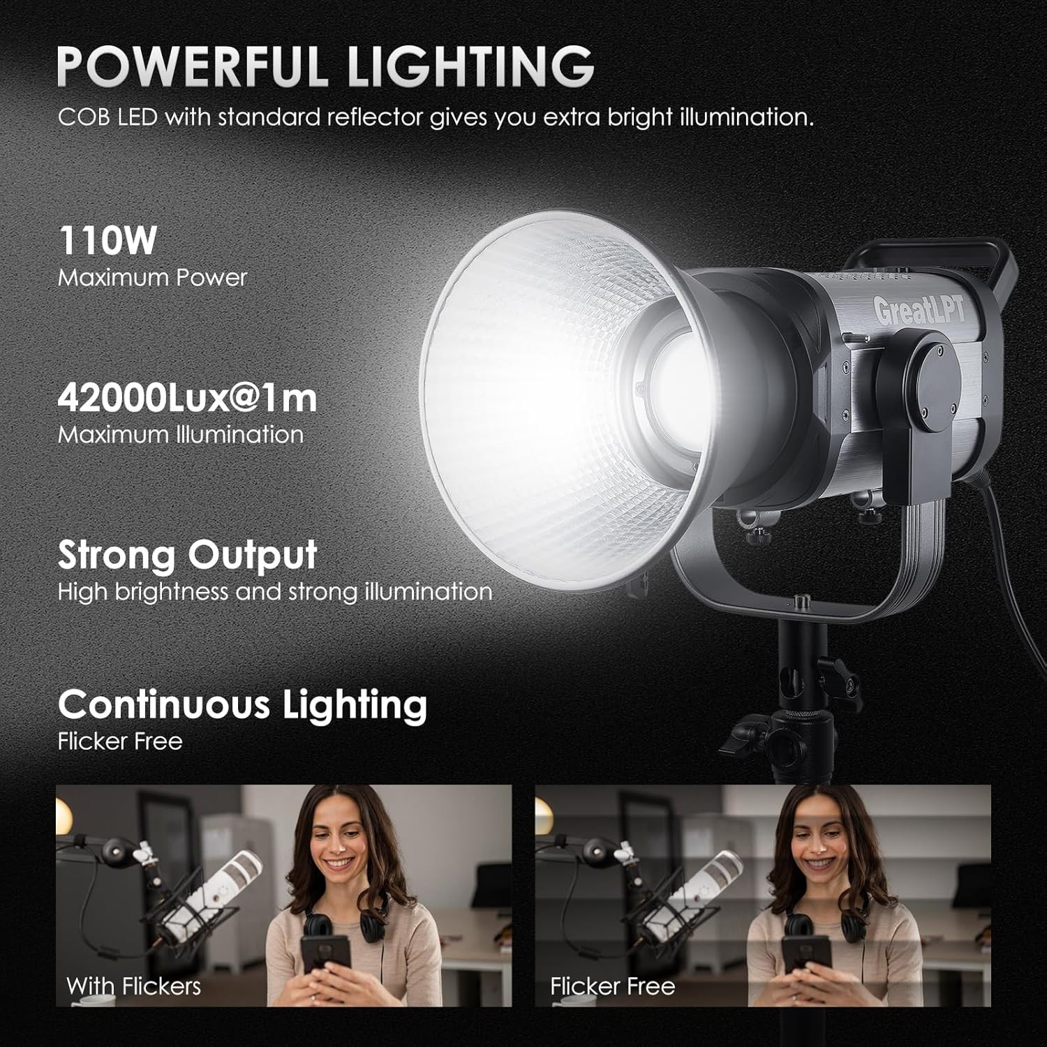110W LED Video Light with APP Control, Bi-Color COB Video Light 2500K-8500K