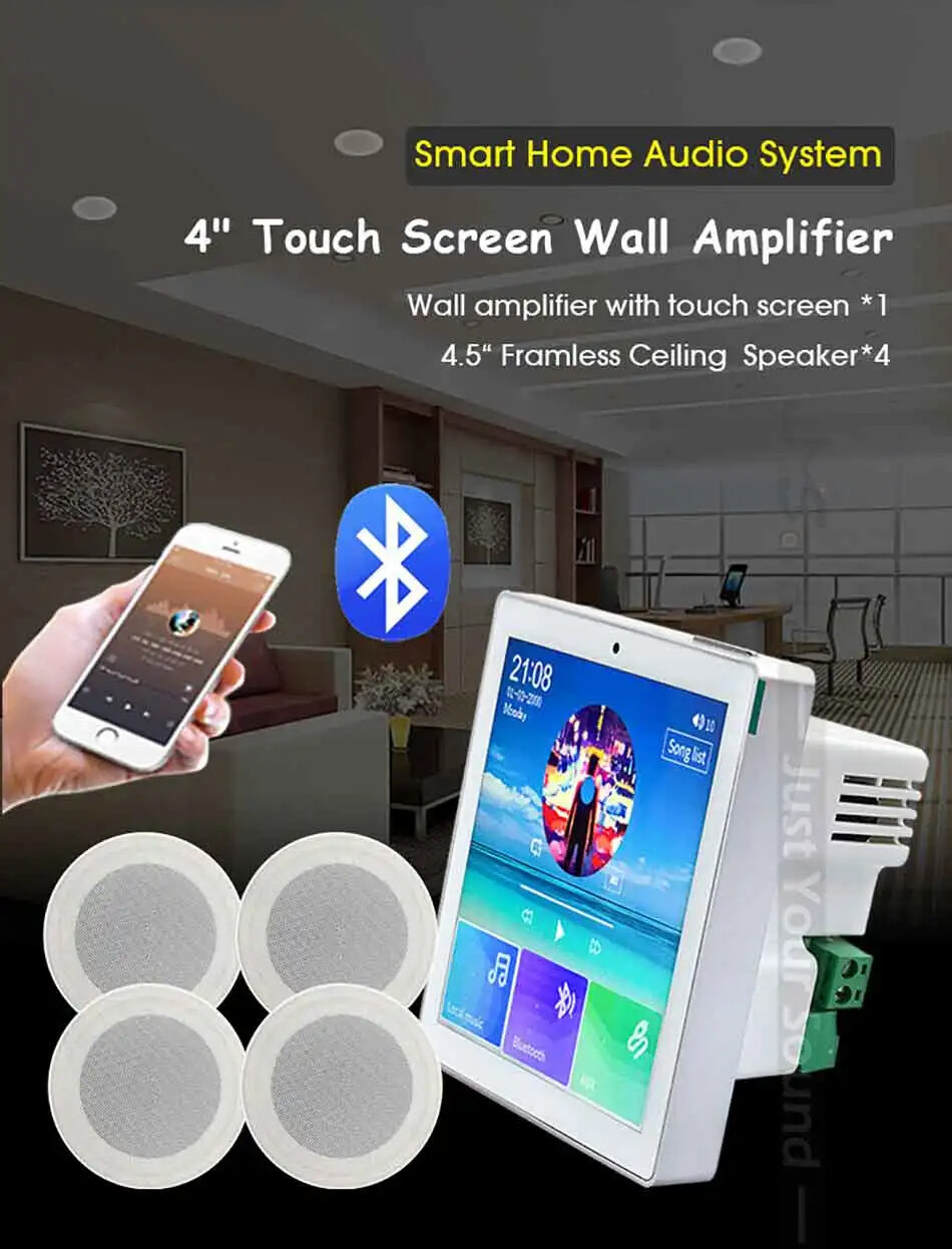 Bluetooth Wall Amplifier Music Panel Home Theater Sound System +Ceiling Speakers
