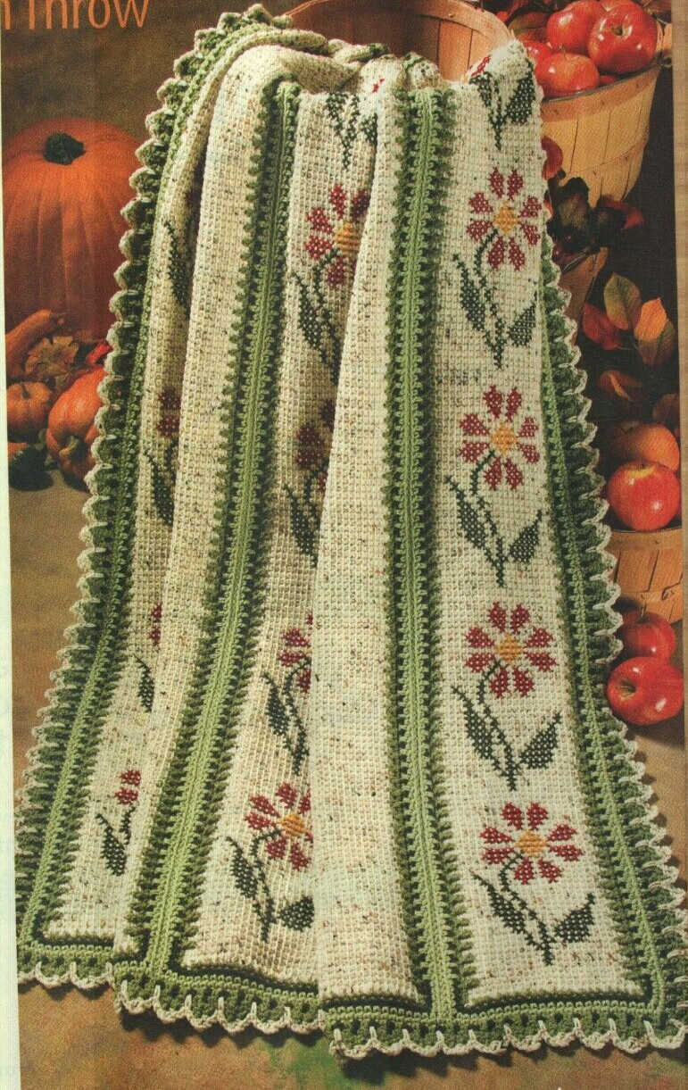 AUTUMN GARDEN THROW AFGHAN HOME DECOR CROCHET PATTERN INSTRUCTIONS