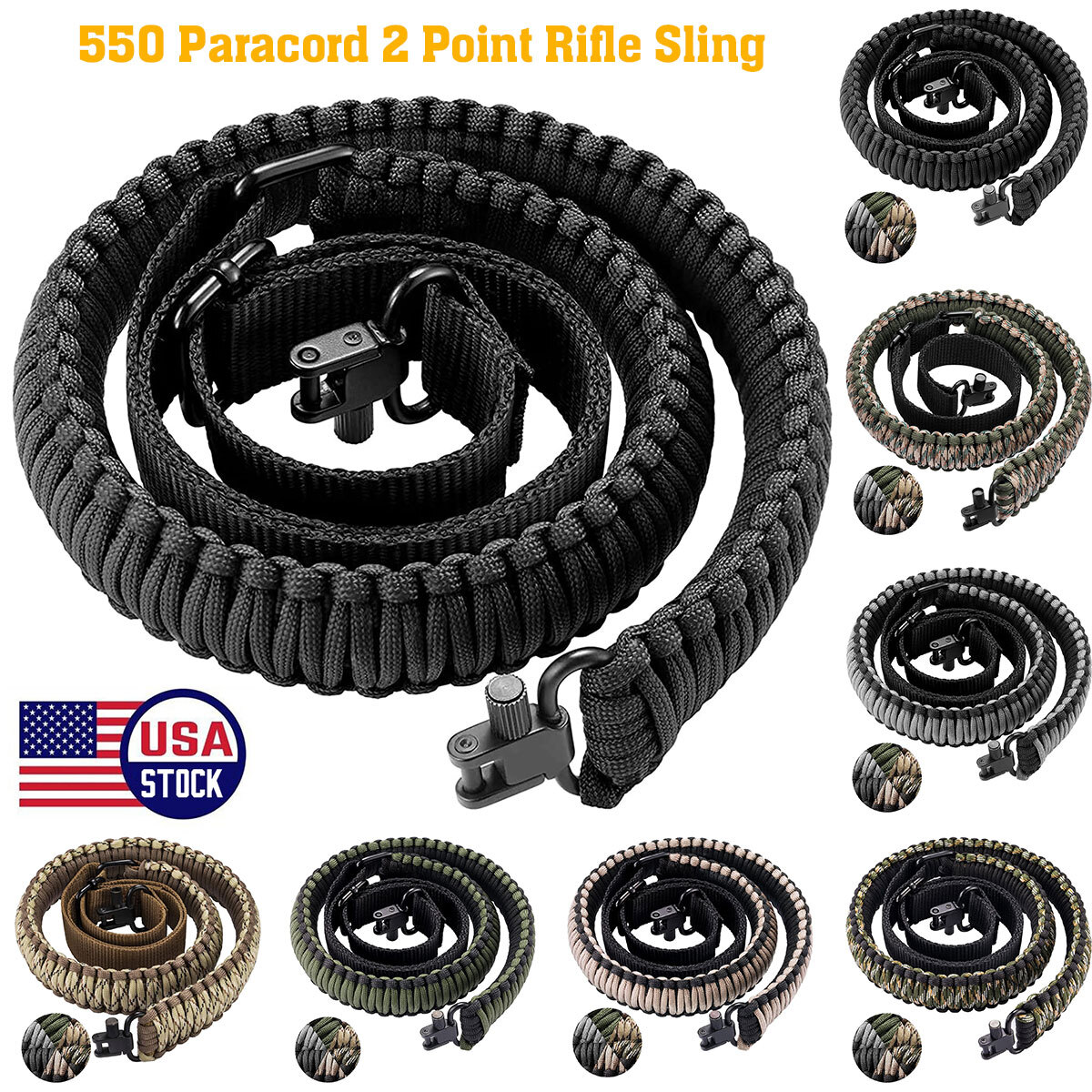 Outdoors Adjustable 2-Point 550 Paracord Rifle Sling Strap for Shotgun, Crossbow