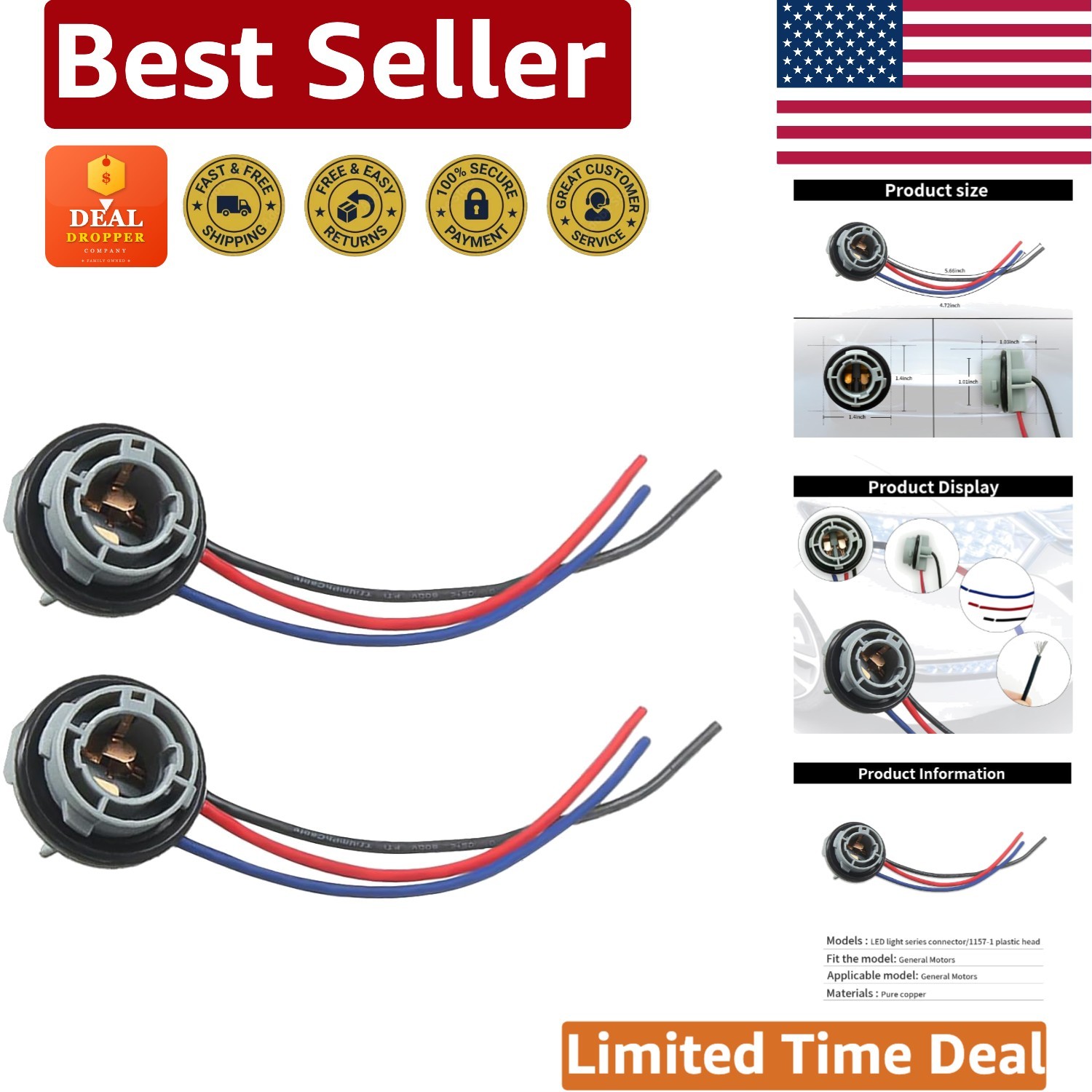 Versatile 1157 LED Socket Plug - Waterproof & Lightweight, 2PCS for All Vehicles