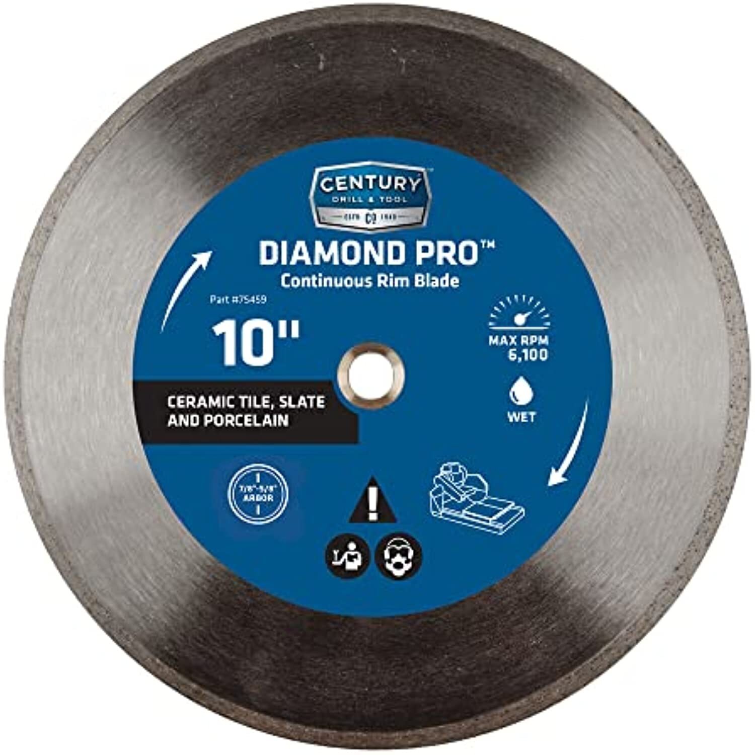 Century Drill & Tool 75459 Diamond Continuous Rim Blade, 10"