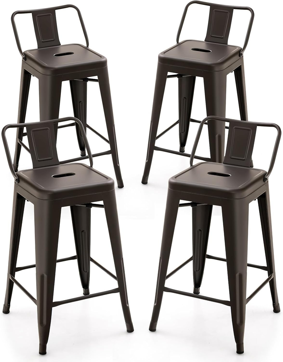Set of 4 Modern Industrial Metal Bar Stools with Removable Back, Charcoal Grey
