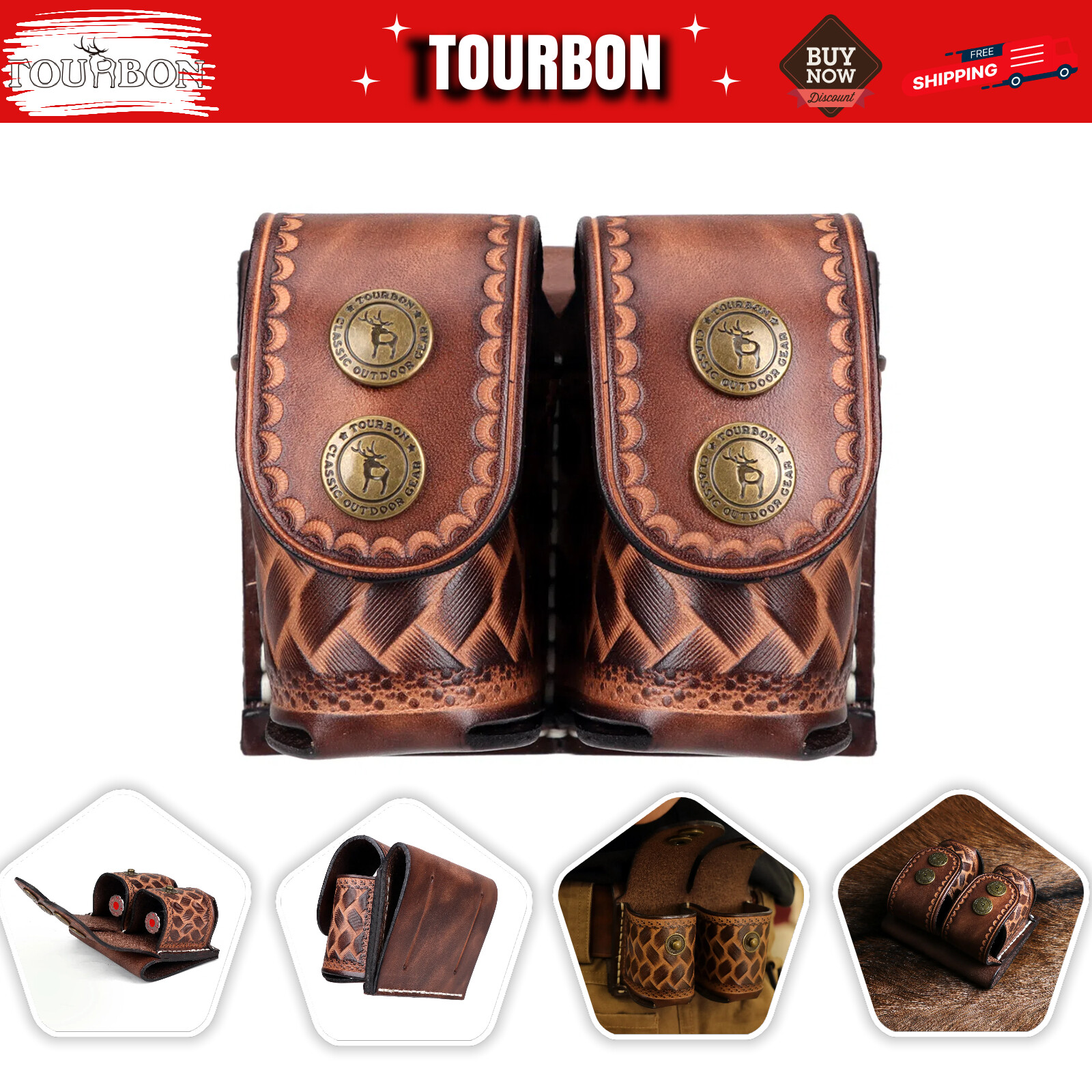 TOURBON Double 6-7 Shot Revolver Cylinder Case .22 .44.38 357 Speed Loader Pouch