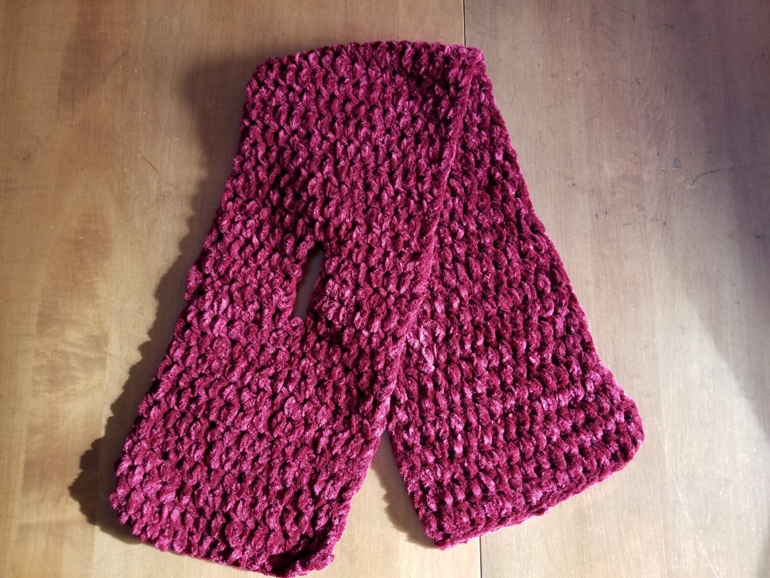 Hand knit/Crochet 37" x 6" Burgundy Scarf