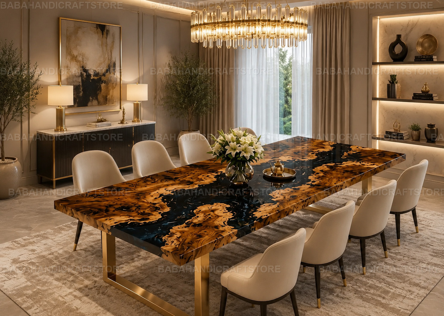 Handmade Live Edge Wood Black Epoxy Resin Dining Table | Luxury River Table |