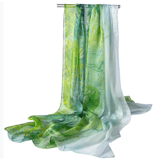 100% Silk large Scarf Women neckerchief Shawl Wrap floral blue green HD118-11