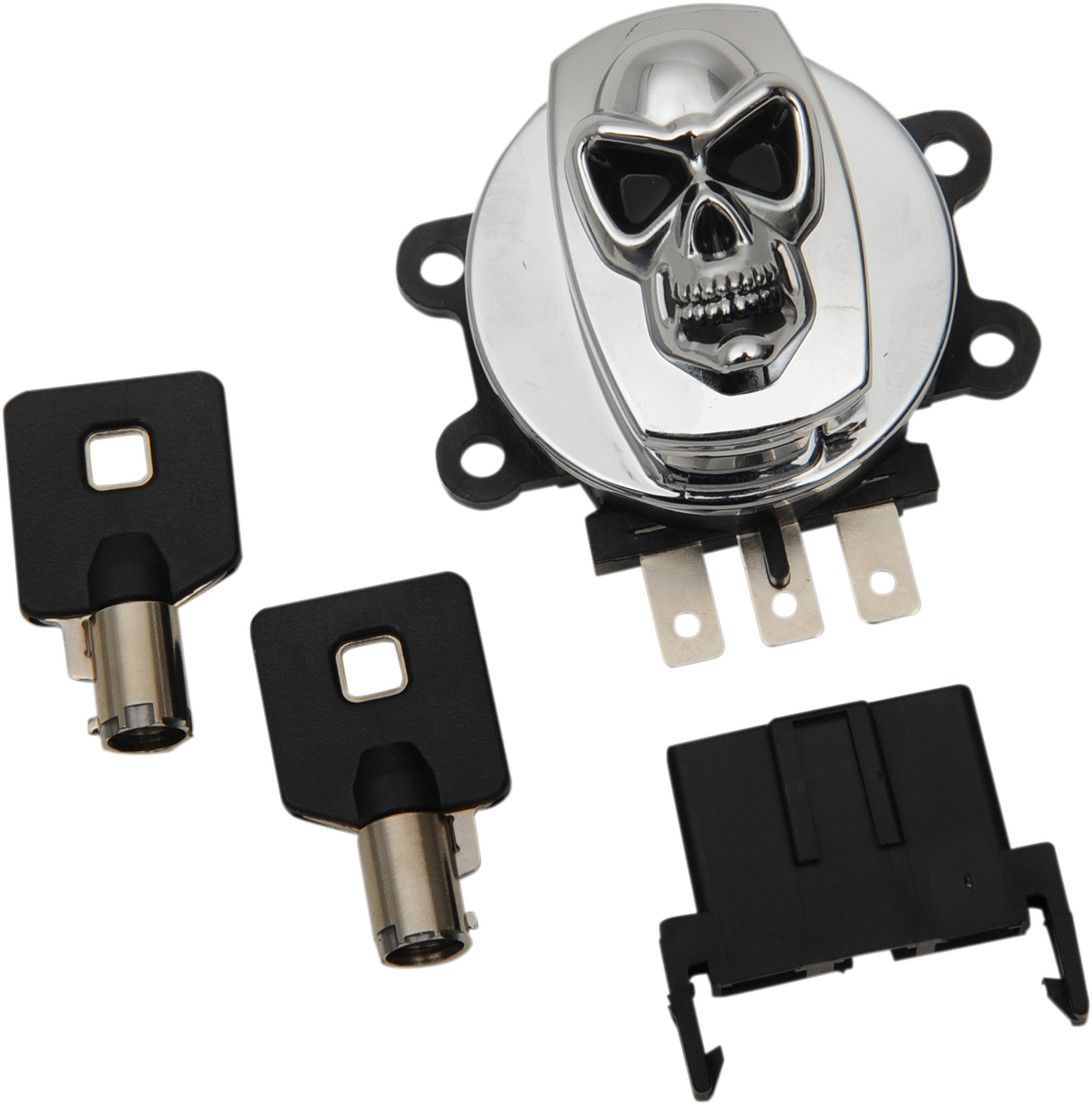 DRAG SPECIALTIES 21-0209SKD Harley Davidson Skull Chrome Ignition Switch Cover