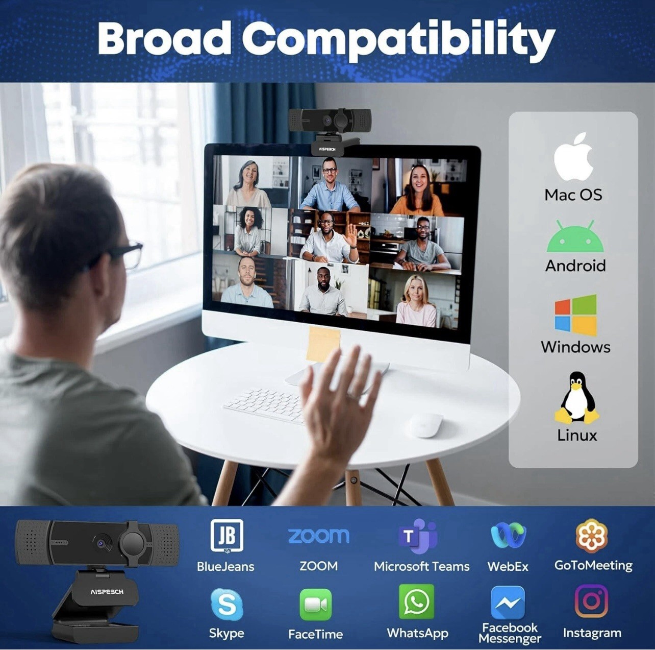 AISPEECH 4K Ultra HD Webcam, UVC20