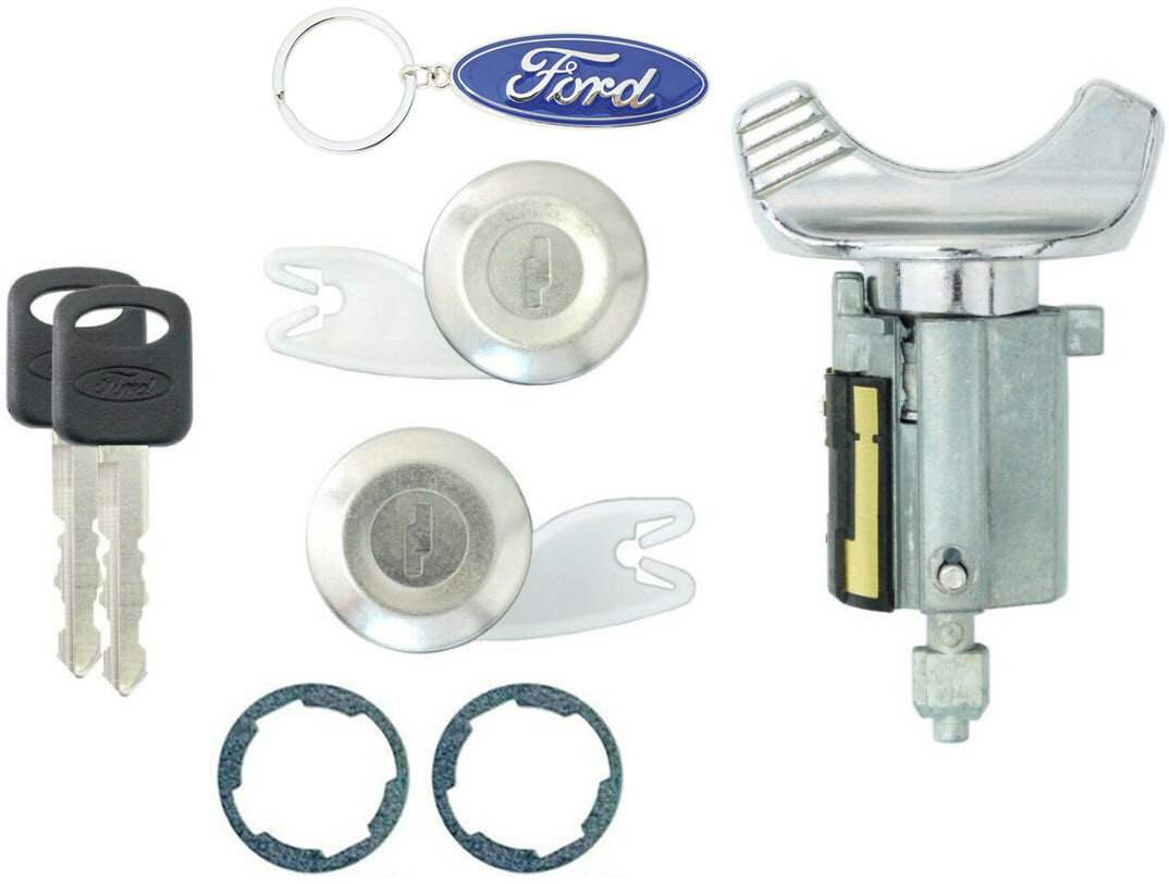 Ford Ignition Switch Lock Cylinder + Pair (2) Door Lock Cylinder W/2 Logo Keys