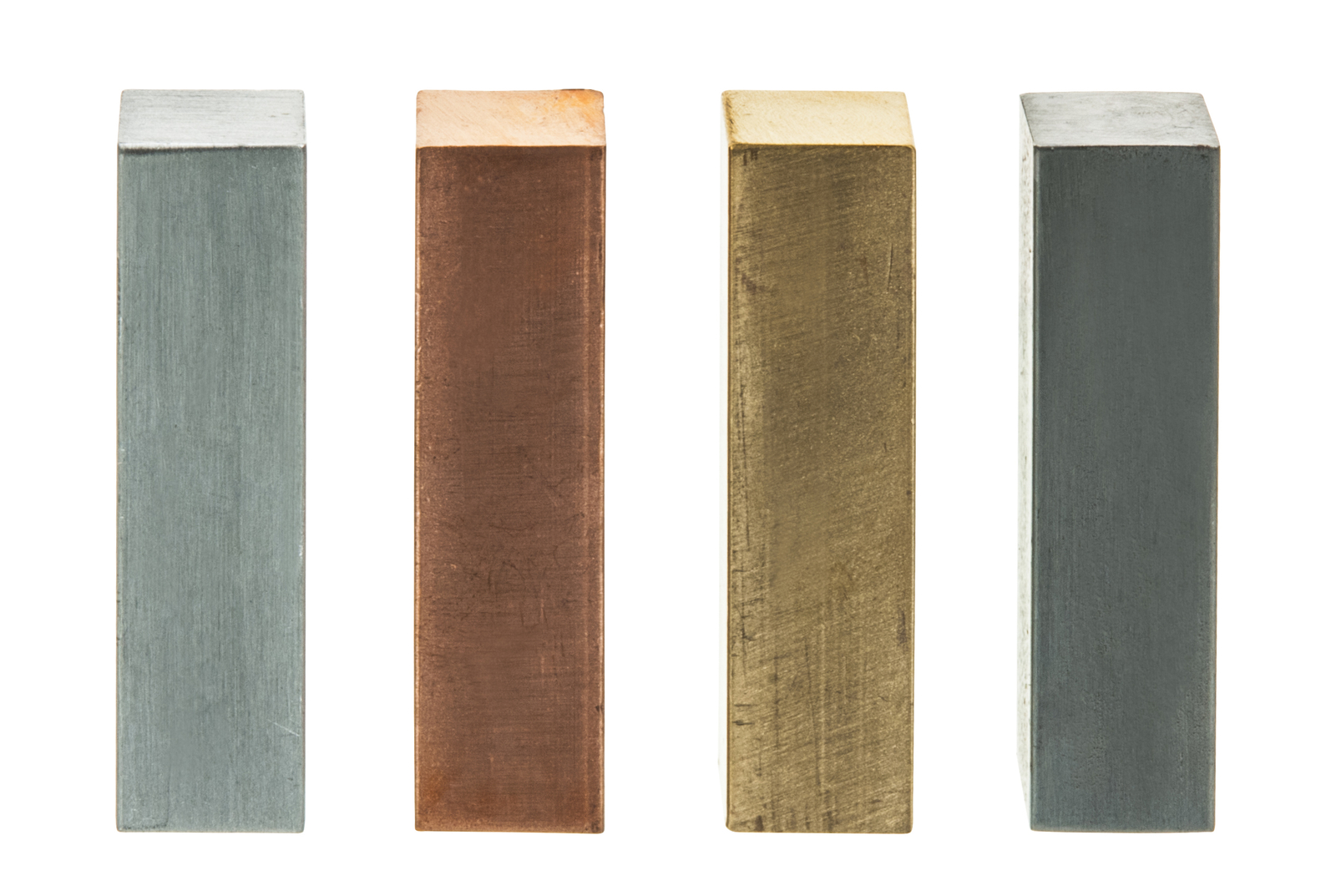 4pc Metal Block Set - Brass, Aluminum, Steel & Copper - 2x0.5x0.5"- Eisco Labs