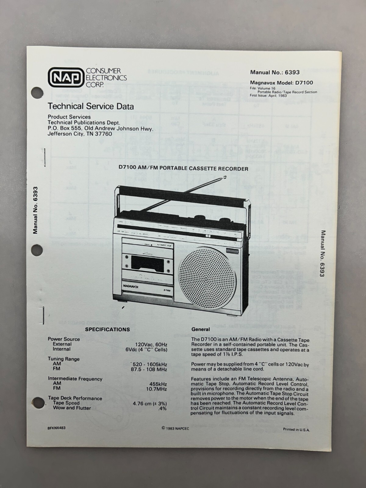 Magnavox D7100 Original Service Manual Free Shipping