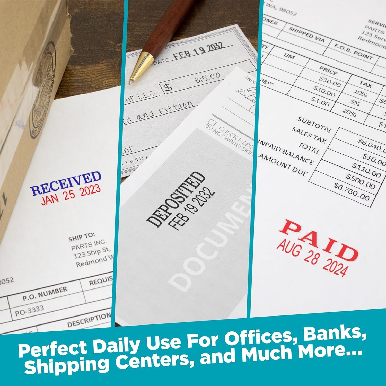 Self-Inking Rubber Date Office Stamp with Completed Phrase & Date - Black Ink...