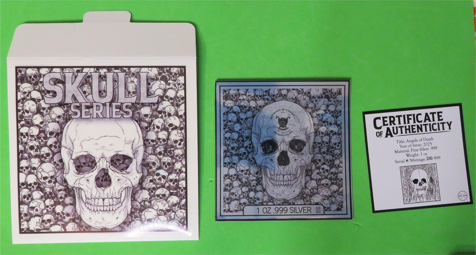 2025 Cameroon Skull Series * Angels of Death * 1 oz .999 Silver Card with COA