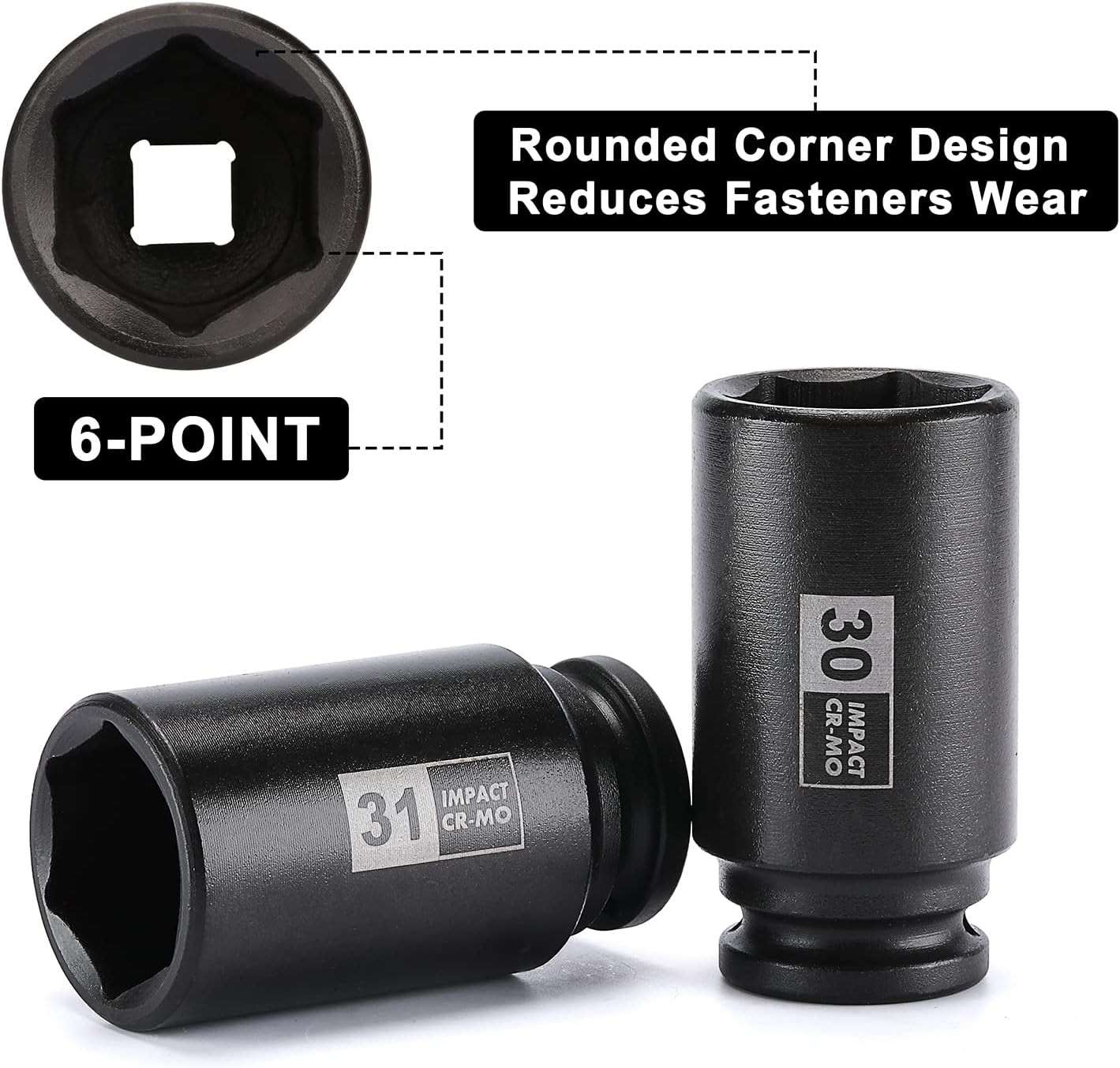 9PCS 1/2 Inch Drive Deep Impact Socket Set, 29-38MM, Spindle Axle Nut S