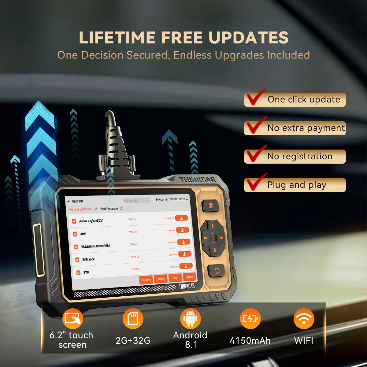 THINKSCAN 662 Auto car Diagnostic OBD2 Scanner Tool 4 System Engine ABS 12 reset