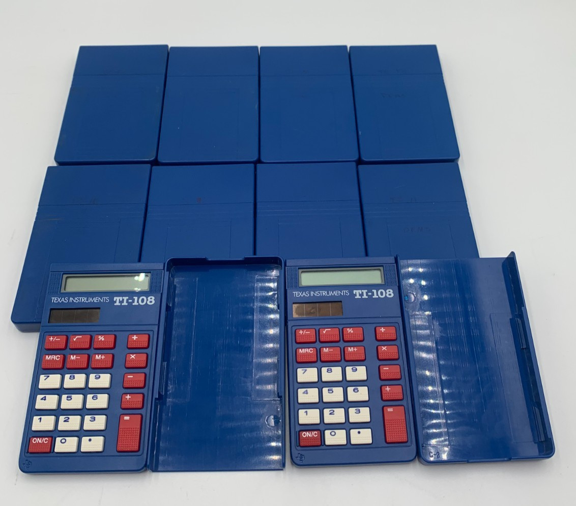 Lot Of 10 Texas Instruments Ti-108 Basic Solar Powered Calculators Good