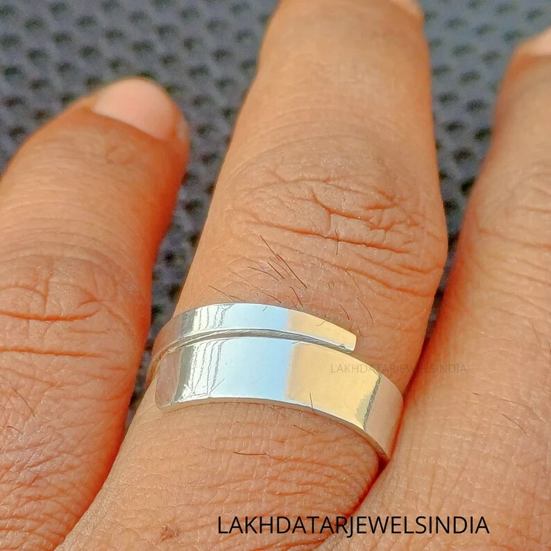 Silver Bypass Rings, Solid 925 Sterling Silver Rings, Plain Wide Band, All size