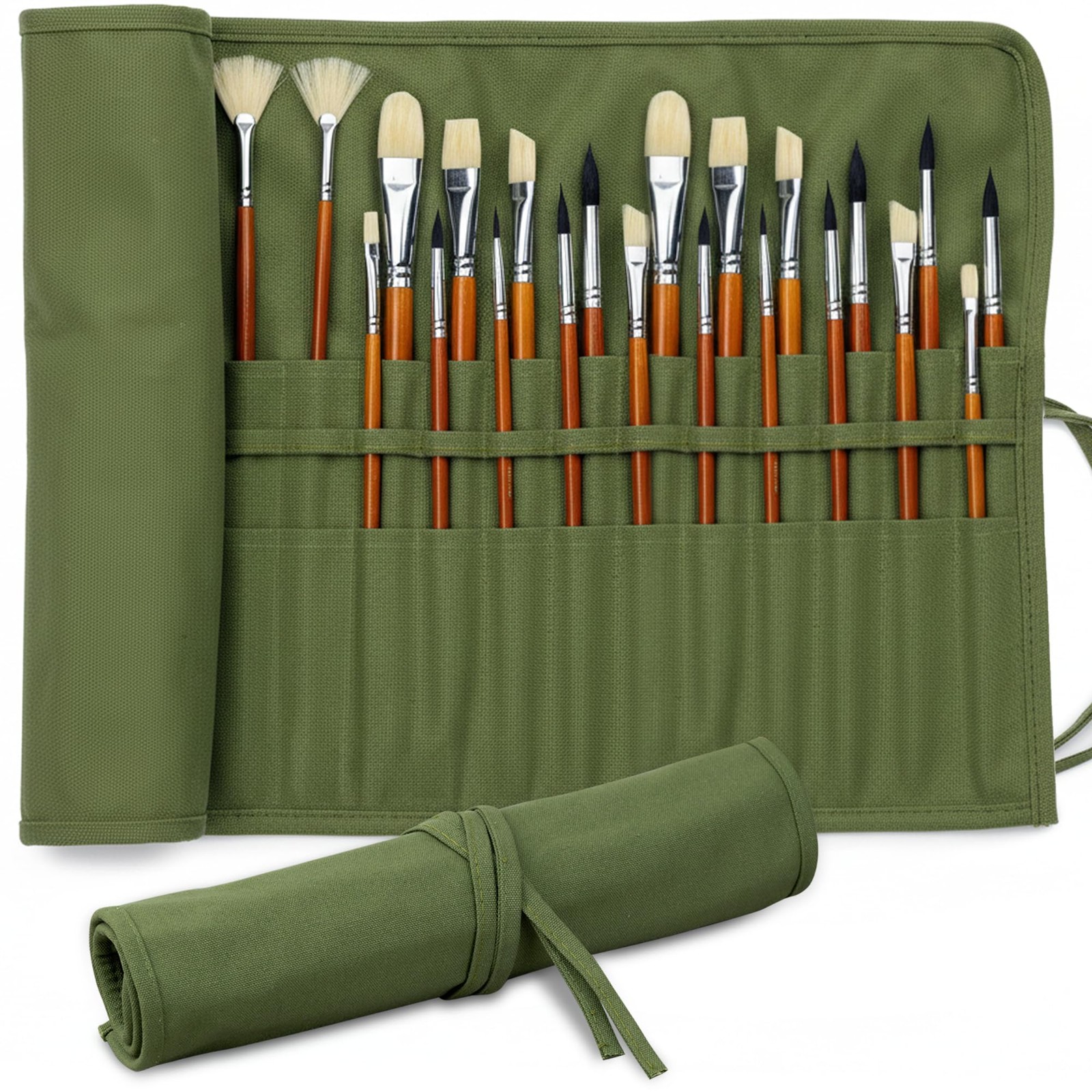 30-Slot Roll-Up Paint Brush Holder, Premium Canvas Brush Organizer for Artist...