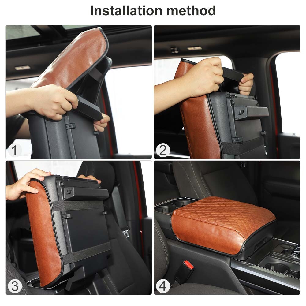 Leather Brown Center Console Armrest Box Pad Cover Protector For Ford F150 2021+